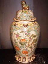 Beautiful Vintage Hand Painted Floral Chinese Porcelain 32&quot; Temple Jar V... - $490.05