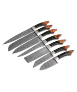 Damascus chef/kitchen custom made knives 7 pcs. set with leather shealth - £148.59 GBP