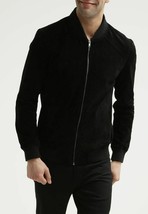 Veste en cuir suédé noir pour homme New Flight/Bomber Taille SML XL sur mesure - £112.39 GBP