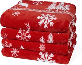 NEW Reindeer Snowflake Fair Isle Print Fleece Blanket red &amp; white twin size - £10.35 GBP