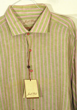 Joseph&#39;s Cloak Italy Mens 18  Stripe Button Shirt Green Pink NWT $195 Li... - £44.46 GBP