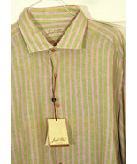 Joseph&#39;s Cloak Italy Mens 18  Stripe Button Shirt Green Pink NWT $195 Li... - £44.21 GBP