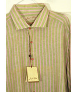 Joseph&#39;s Cloak Italy Mens 18  Stripe Button Shirt Green Pink NWT $195 Li... - £42.76 GBP