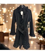 DONS COLLECTION Ruffled GOTHIC Fitted Stretchy Ruffled Trench COAT M Bla... - $176.01 CAD