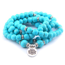 High Quatity Natural Turquoises Stone Charm OM Bracelet Women Men 108 Mala Yoga  - £14.36 GBP