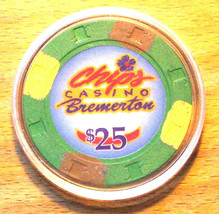 (1) $25. Chips Casino Chip - Bremerton, Washington - £8.61 GBP