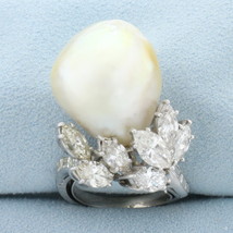 Custom Designed Baroque Pearl and Diamond Statement Ring in Platinum - £4,574.34 GBP