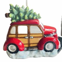 Holiday Time Red Woodie Station Wagon Cookie Jar Christmas Tree Hand Painted - £25.44 GBP