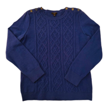 TALBOTS Sweater Women L Petite Royal Blue Lambswool Blend  Cable Knit Pullover - £14.93 GBP