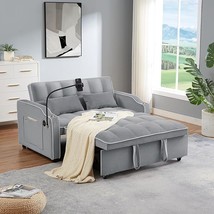 Loveseat Sleeper Sofa Bed 3 In 1 Pockets &amp; Toss Pillows, Velvet Pull Chaise, 2-S - £768.55 GBP
