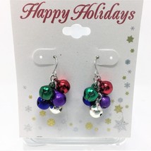 Pierced Earrings Jingle Bells Hook Christmas Happy Holidays Multi-Colored NEW - £4.31 GBP