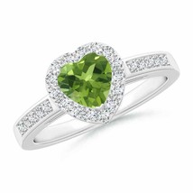 ANGARA Heart-Shaped Peridot Halo Ring with Diamond Accents for Women in 14K Gold - £963.00 GBP