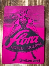 Flora Hotel, Lucerne, Switzerland Vintage Luggage Label Pink - £6.33 GBP