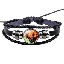 Horse Bracelet Crazy Horse Jewelry Black Punk Leather Glass Button Bracelet Unis - £8.93 GBP