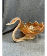 MCM Hand Blown Swan in Oranges Decorative Art Glass Bowl/Vase Sooner-Style - £42.00 GBP