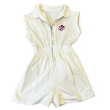 Vintage Girls Ivory Shorts Romper Red &amp; Blue Crest Zip Front - £22.24 GBP