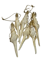 Sea Shell Hanging Christmas Tree Ornaments 5&quot; White Glitter Gold Top (6 ... - $9.90