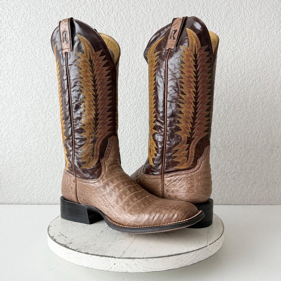 NEW Rod Patrick Mens Cowboy Boots 11AAAA Brown Caiman Belly Western Square Toe Item image 2