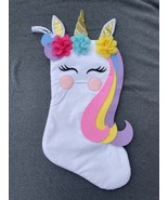 UNICORN Christmas Stocking 21” White with  Flowers - $10.55 CAD