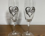 25th Wedding Anniversary Champagne Flutes Etched Silver Rose Heart Debra... - $14.69