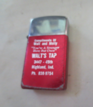 Vintage Park Advertisement Lighter Walt&#39;s Tap Highland IN USA made - €8,24 EUR