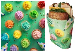 Beeswax Reusable Snack Bag Sandwich Bag Organic Cotton Handmade Cupcakes Pattern - £11.86 GBP