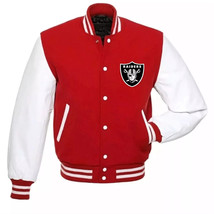 DSHARKS Raiders Red Wool White Genuine Leather Sleeves Varsity Jacket - $150.00+