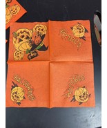 Halloween Crepe Paper Napkin Ugly Witch Jack O&#39; Lanterns Owl lot of 3 Vi... - £7.49 GBP