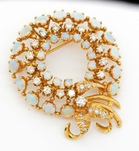 2Ct Round Cut Fire Opal Flower Wedding Brooch Pin 14K Yellow Gold Plated - £233.53 GBP