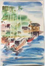Vintage Acuarela Pintura Barcos en el Agua Alrededor 1959-1960 - £105.11 GBP