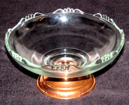 Vintage Princess House Scalloped Glass Candy Nut Dish Bowl w/Copper Base - $14.80