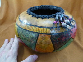 G-11 geometric stained glass etched Gourd bowl beaded display Charlotte Vincent - £82.00 GBP