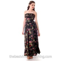 VTG Tina Leser Silk Strapless Gown Black Watercolor Floral  Maxi 1960s X Small - $267.30