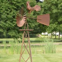 8ft. Tall Large Iron Windmill Stand with Rooster Oscar - £768.65 GBP