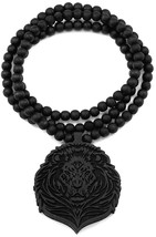 Lion Necklace New All Natural Wood Pendant with 36 Inch Beaded Style Chain - £13.25 GBP