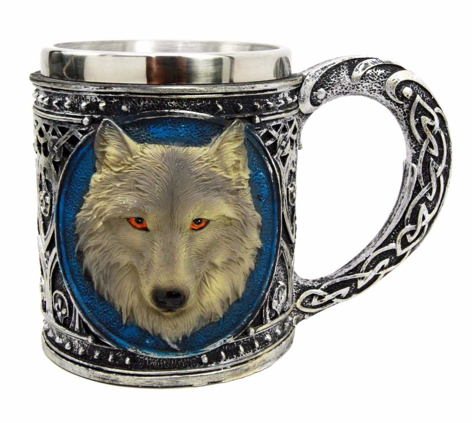 Ebros Alpha Gray Wolf Celtic Tribal Magic Resin 16oz Mug w/ Stainless St... - $24.99