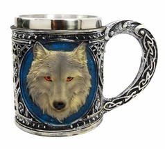 Ebros Alpha Gray Wolf Celtic Tribal Magic Resin 16oz Mug w/ Stainless St... - £19.60 GBP