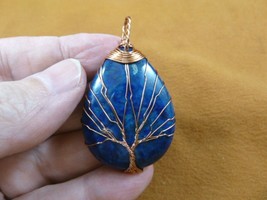 (j472-64) Blue Lapis Lazuli Tree of Life teardrop gemstone wrapped wired pendant - £19.31 GBP