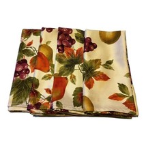 Fruit Print Cloth Napkins Set Of 4 18&quot; Grapes Pears Pomegranate Traditional Fall - £18.78 GBP