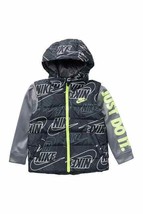 Nike Boy&#39;s Therma Padded Vested Jacket Gray Black Neon Logo Size 6 NEW NWT - $28.80