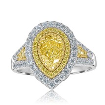 GIA 2.08 CT Poire Naturel Lumière Verdâtre Diamant Jaune Engagement Bague 18k Or - £4,021.17 GBP