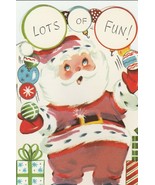 Vintage Christmas Card Santa Claus Juggles Ornaments Flocked 1960&#39;s - £8.52 GBP