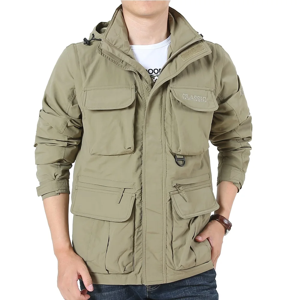 Men  Jacket  Quick Dry 2-in-1 XXXL  Style Army Coat Male  Multi Pockets Hooded W - £141.07 GBP