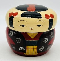 Vintage Japanese Lacquerware Kokeshi Doll 6 Enameled Wood Coasters - $33.65