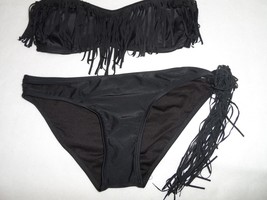 BP. Undercover Fringed Bandeau Bikini Top (Juniors) &amp; Bottom BLACK SIZE M - £15.06 GBP