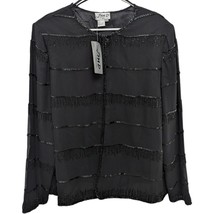 Vintage JMD New York Black Beaded Fringe Open Front Evening Blazer Jacket XL - £117.15 GBP