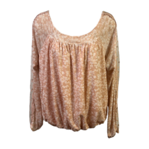 Gimmicks Casual Top Women&#39;s L Beige Floral Long Sleeve Scoop Neck Open Back Lace - £27.68 GBP