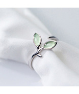 Korean Green Opal Leaf 925 Sterling Silver Open Rings for Women - £11.11 GBP