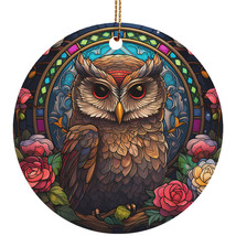 Cute Owl Bird Stained Glass Flower Wreath Coloful Ornament Christmas Gift Decor - £11.82 GBP