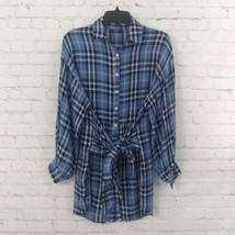 Vici Dress Womens Small Blue Plaid Long Sleeve Button Up Tie Front Mini - $24.95
